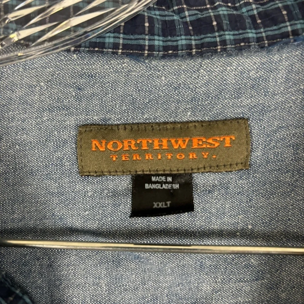 Northwest Territory Shirt Men 2XLT Blue Plaid Pearl Snap Outdoors Casual/Dress